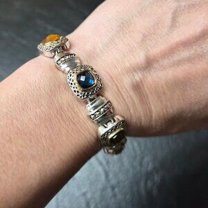 VTG Art Deco Revival Bracelet  Silver-Tone Faux Rhinestones 7.5" Magnetic Clasp